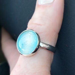 Aquamarine Cabochon Ring • Set in adjustable Sterling Silver